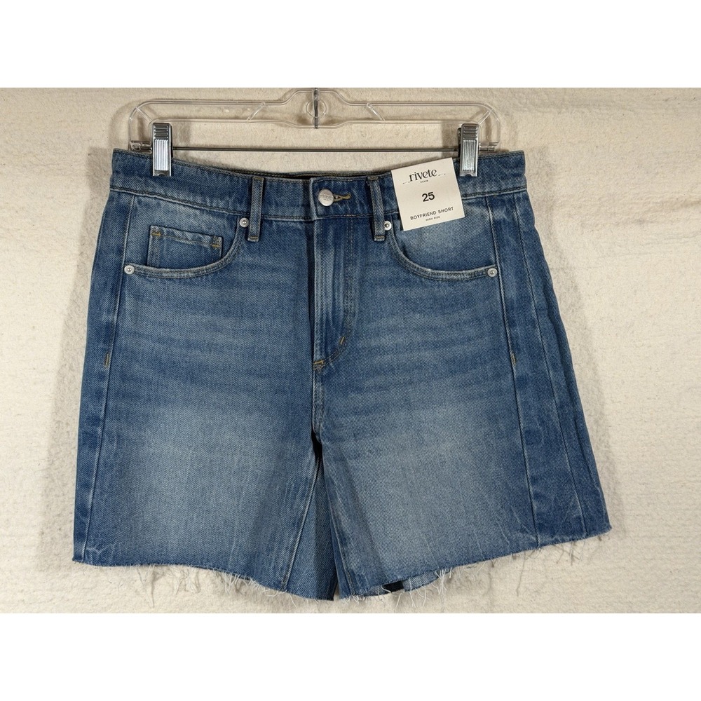 Rivete Denim Womens 25 Boyfriend Shorts High Rise Raw Hem Y2K Coastal Boho NWT